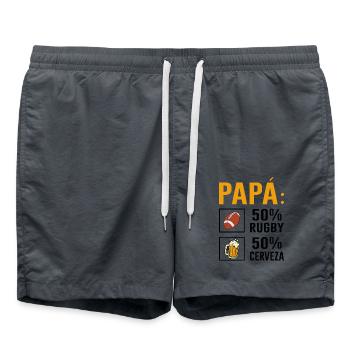 Papa 50% Rugby 50% Bière Cadeau De Fête Des Pères - Short de bain - charbon - Devant - AI Model Male 185 light (185cm)
