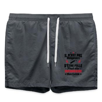 Pas obligatoire d'être folle pour être infirmièr - Short de bain - charbon - Devant - AI Model Male 185 light (185cm)