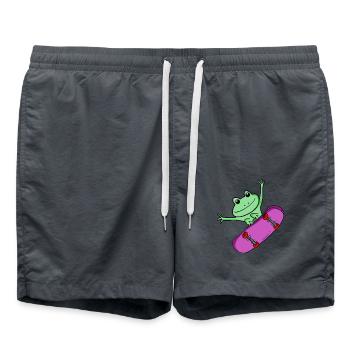 Frosch als Skater mit Skateboard - Badeshorts - Anthrazit - Vorne - AI Model Male 185 light (185cm)