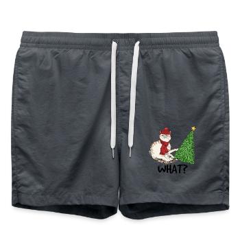 Cheeky cat with Christmas tree and cap children's kit - Swim Trunks - anthracite - Front - AI Model Male 185 light (185cm)