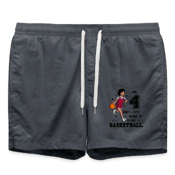 Une fille joue au basket-ball - J’ai 4 ans - Short de bain - charbon - Devant - AI Model Male 185 light (185cm)