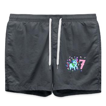 With Unicorn - Girl's Birthday 7 years - Swim Trunks - anthracite - Front - AI Model Male 185 light (185cm)