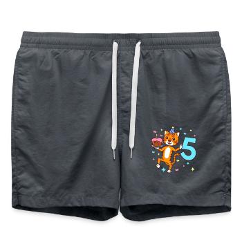 With Tiger - Boys Birthday 5 years - Swim Trunks - anthracite - Front - AI Model Male 185 light (185cm)