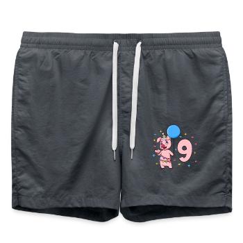 Mit Schwein - Kinder Geburtstag 9 Jahre - Badeshorts - Anthrazit - Vorne - AI Model Male 185 light (185cm)