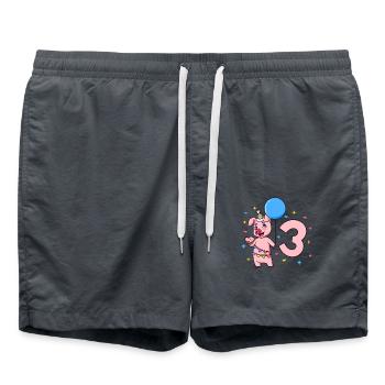 With pig - children's birthday 3 years - Swim Trunks - anthracite - Front - AI Model Male 185 light (185cm)