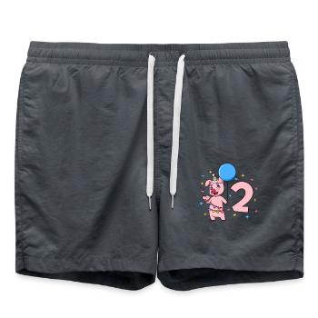 Mit Schwein - Kinder Geburtstag 2 Jahre - Badeshorts - Anthrazit - Vorne - AI Model Male 185 light (185cm)