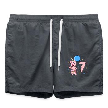 With pig - children's birthday 7 years - Swim Trunks - anthracite - Front - AI Model Male 185 light (185cm)