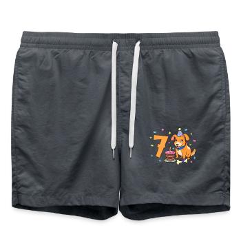 With dog - children's birthday 7 years - Swim Trunks - anthracite - Front - AI Model Male 185 light (185cm)