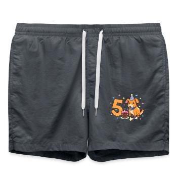 With dog - children's birthday 5 years - Swim Trunks - anthracite - Front - AI Model Male 185 light (185cm)