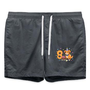 With dog - children's birthday 8 years - Swim Trunks - anthracite - Front - AI Model Male 185 light (185cm)
