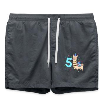 With llama - children's birthday 5 years - Swim Trunks - anthracite - Front - AI Model Male 185 light (185cm)