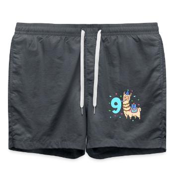Mit Lama - Kinder Geburtstag 9 Jahre - Badeshorts - Anthrazit - Vorne - AI Model Male 185 light (185cm)