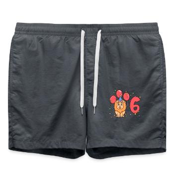 Avec lion - anniversaire des enfants 6 ans - Short de bain - charbon - Devant - AI Model Male 185 light (185cm)