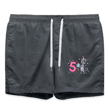 With Cat - Girl Birthday 5 Years - Swim Trunks - anthracite - Front - AI Model Male 185 light (185cm)