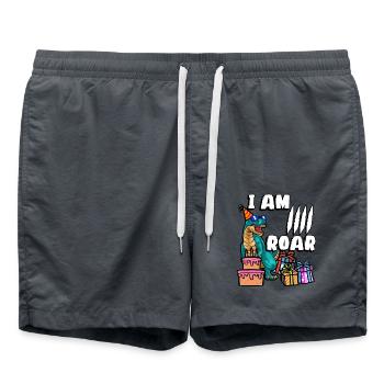 I Am 4 Roar | Dinosaurier Geburtstag Shirt | - Badeshorts - Anthrazit - Vorne - AI Model Male 185 light (185cm)