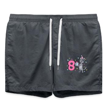With Cat - Girl's Birthday 8 Years - Swim Trunks - anthracite - Front - AI Model Male 185 light (185cm)