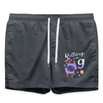 Rolling Into 9 Roller Skaters Floral 9th Year - Badeshorts - Anthrazit - Vorne - AI Model Male 185 light (185cm)