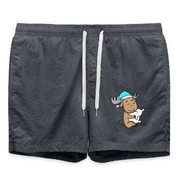 süßer Elch mit Kissen und Schlafmütze - Badeshorts - Anthrazit - Vorne - AI Model Male 185 light (185cm)