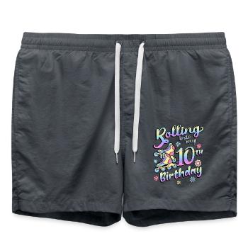 Rouler dans mon patineur à roulettes de 10e anniversaire - Short de bain - charbon - Devant - AI Model Male 185 light (185cm)