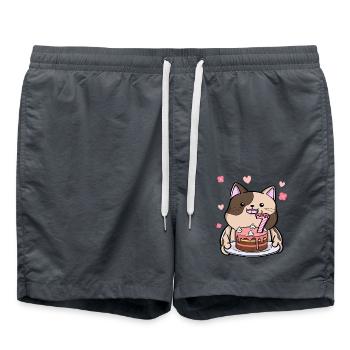 Chubby cat holds a birthday cake 7. - Swim Trunks - anthracite - Front - AI Model Male 185 light (185cm)