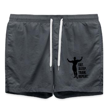 Bodybuilder Muskel Fitness Sportler Krafttraining - Badeshorts - Anthrazit - Vorne - AI Model Male 185 light (185cm)