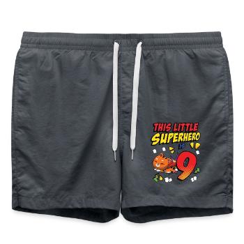 This little superhero is 9 cat owners 9. - Swim Trunks - anthracite - Front - AI Model Male 185 light (185cm)