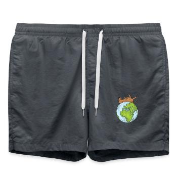 Earth Day Cute Dog loves world - Badeshorts - Anthrazit - Vorne - AI Model Male 185 light (185cm)
