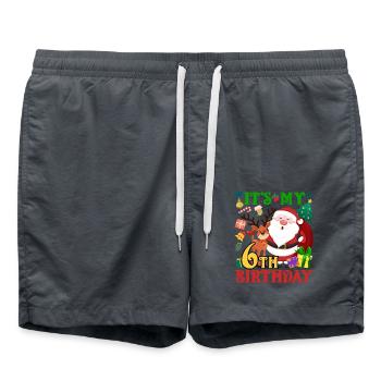 It's my 6th birthday Santa Claus - Swim Trunks - anthracite - Front - AI Model Male 185 light (185cm)