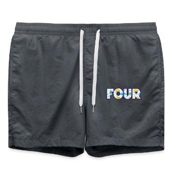 Vier Jahre Bunte Dinosaurierschar 4. Geburtstag - Badeshorts - Anthrazit - Vorne - AI Model Male 185 light (185cm)