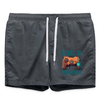 Level 14 Jahre Gaming 14er 14 Geburtstag - Badeshorts - Anthrazit - Vorne - AI Model Male 185 light (185cm)