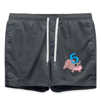 5 Years Old - 5th Birthday with Animal Motif - Swim Trunks - anthracite - Front - AI Model Male 185 light (185cm)