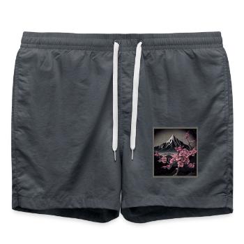 Vintage Japanische Sakura Kirschblüten Tempel - Badeshorts - Anthrazit - Vorne - AI Model Male 185 light (185cm)