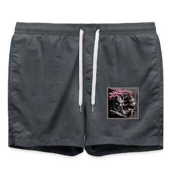 Temple japonais vintage des fleurs de cerisier Sakura - Short de bain - charbon - Devant - AI Model Male 185 light (185cm)
