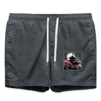 Vintage Japanische Sakura Kirschblüten Tempel - Badeshorts - Anthrazit - Vorne - AI Model Male 185 light (185cm)