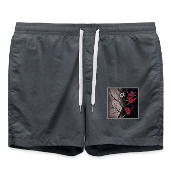 Vintage Japanische Sakura Kirschblüten Tempel - Badeshorts - Anthrazit - Vorne - AI Model Male 185 light (185cm)