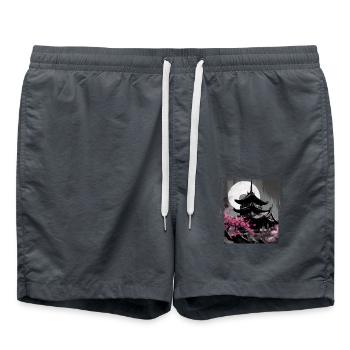 Vintage Japanese Sakura Cherry Blossom Temple - Swim Trunks - anthracite - Front - AI Model Male 185 light (185cm)