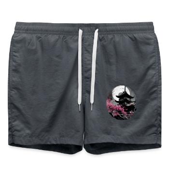 Vintage Japanische Sakura Kirschblüten Tempel - Badeshorts - Anthrazit - Vorne - AI Model Male 185 light (185cm)