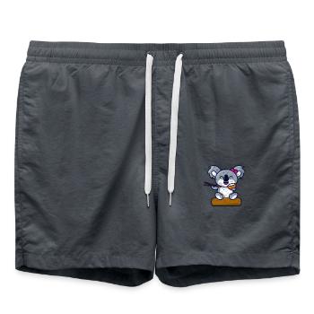 cute koala bear girl eats noodles with chopsticks - Swim Trunks - anthracite - Front - AI Model Male 185 light (185cm)