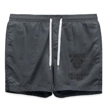 Wanted For Farting in Public Pug Pug - Swim Trunks - anthracite - Front - AI Model Male 185 light (185cm)