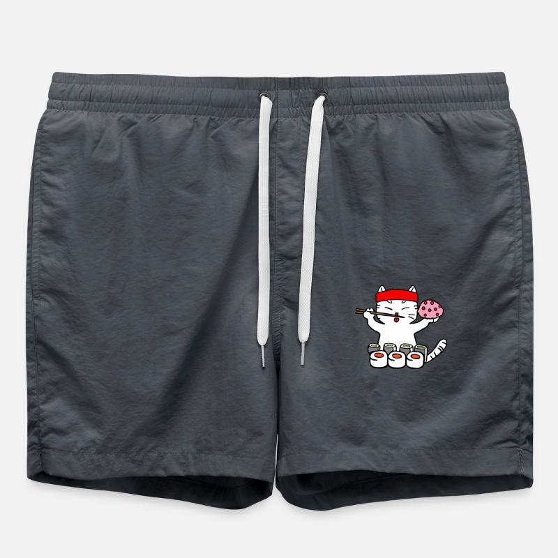 Cat eats sushi with chopsticks - Swim Trunks - anthracite