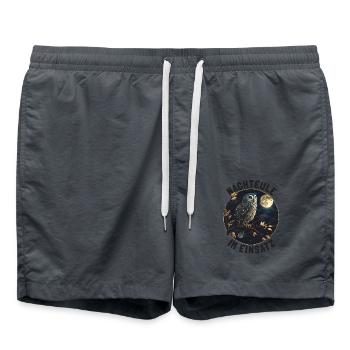 Nachteule im Einsatz Eule Vollmond Nachtdienst - Badeshorts - Anthrazit - Vorne - AI Model Male 185 light (185cm)