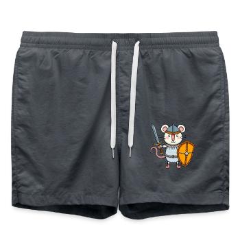 Cute Mouse with Sword and Shield Knight - Swim Trunks - anthracite - Front - AI Model Male 185 light (185cm)