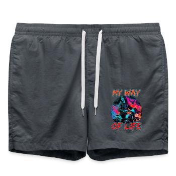 My Way Of Life für eine Motorradfahrerin Bikerin - Badeshorts - Anthrazit - Vorne - AI Model Male 185 light (185cm)