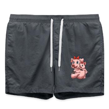 Niedliches Schwein mit seinem Schweinchen - Badeshorts - Anthrazit - Vorne - AI Model Male 185 light (185cm)