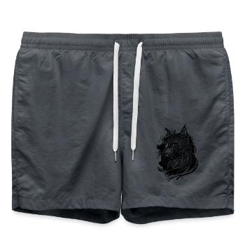 Cute Little Space Domestic Cat in Tattoo Style - Swim Trunks - anthracite - Front - AI Model Male 185 light (185cm)