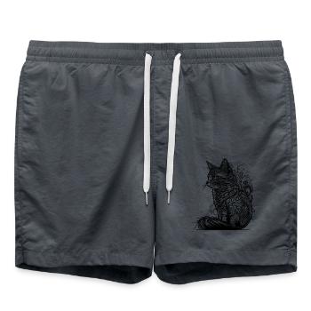 Tattoo Linien Katze im Wilden Natur Style - Badeshorts - Anthrazit - Vorne - AI Model Male 185 light (185cm)
