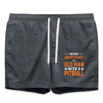 Never underestimate an old man with a pitbull - Swim Trunks - anthracite - Front - AI Model Male 185 light (185cm)