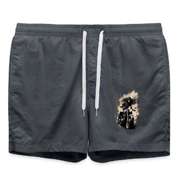 Schöne Motorradfahrerin auf ihrer Maschine - Badeshorts - Anthrazit - Vorne - AI Model Male 185 light (185cm)