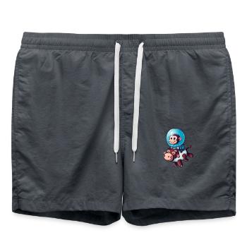 Monkey on Cow Rocket Shake Astronaut Cosmonaut - Swim Trunks - anthracite - Front - AI Model Male 185 light (185cm)