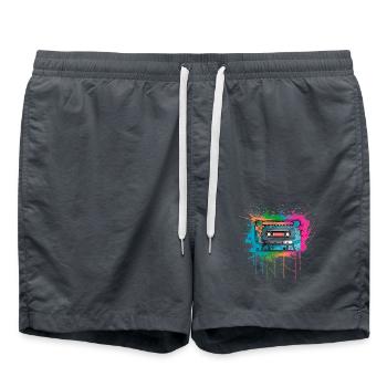 Kassette Musik 80s Pop Style für alle die die 80s - Badeshorts - Anthrazit - Vorne - AI Model Male 185 light (185cm)